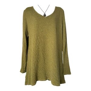 J. Jill Tunic Cotton VNeck Green Textured Long Sleeve Sz M